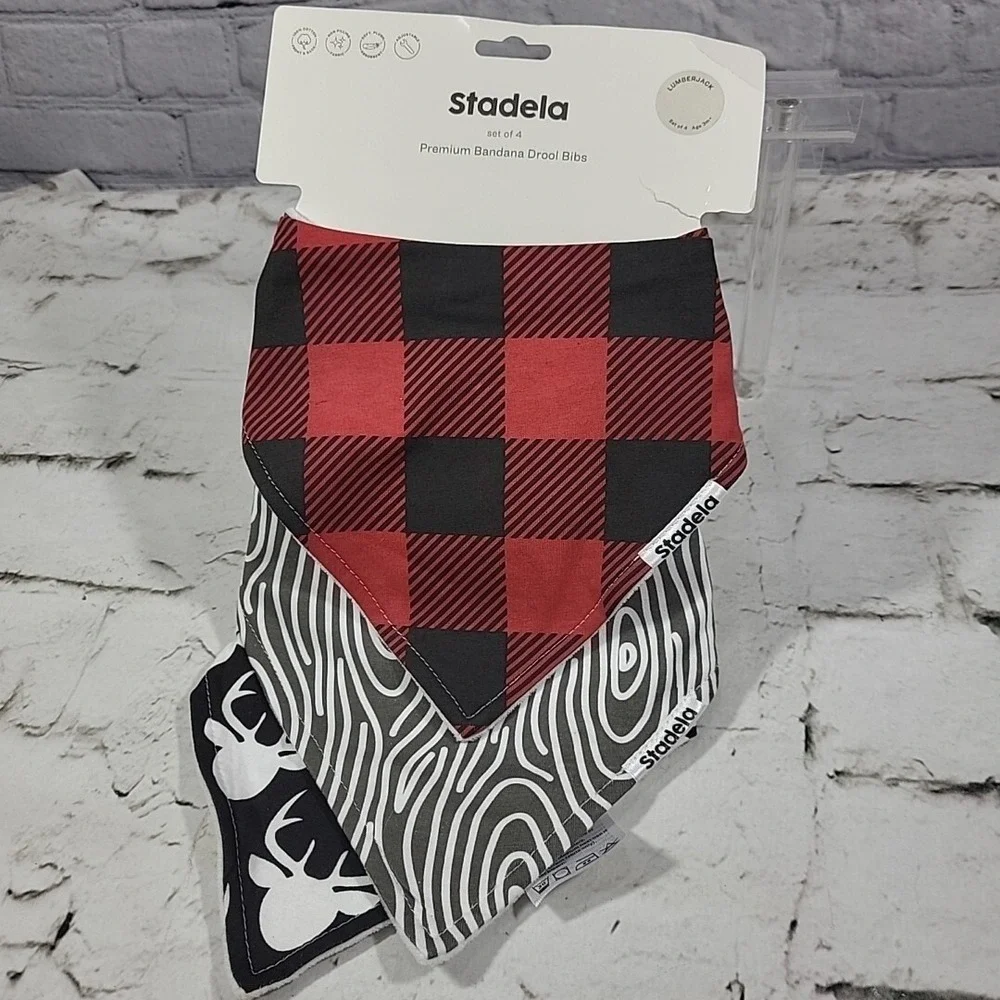 Stadela Bandana Drool Bibs‎ Lumberjack Pack Of 3 (4Pack Missing 1) New On Card